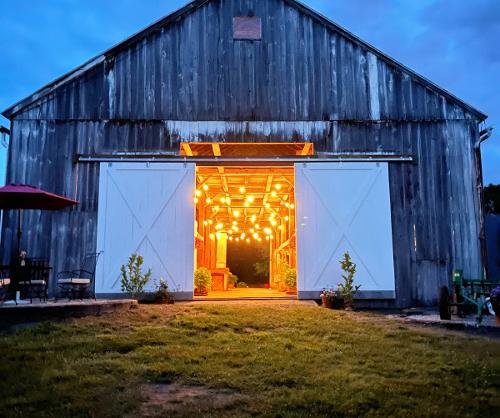 barn with lights